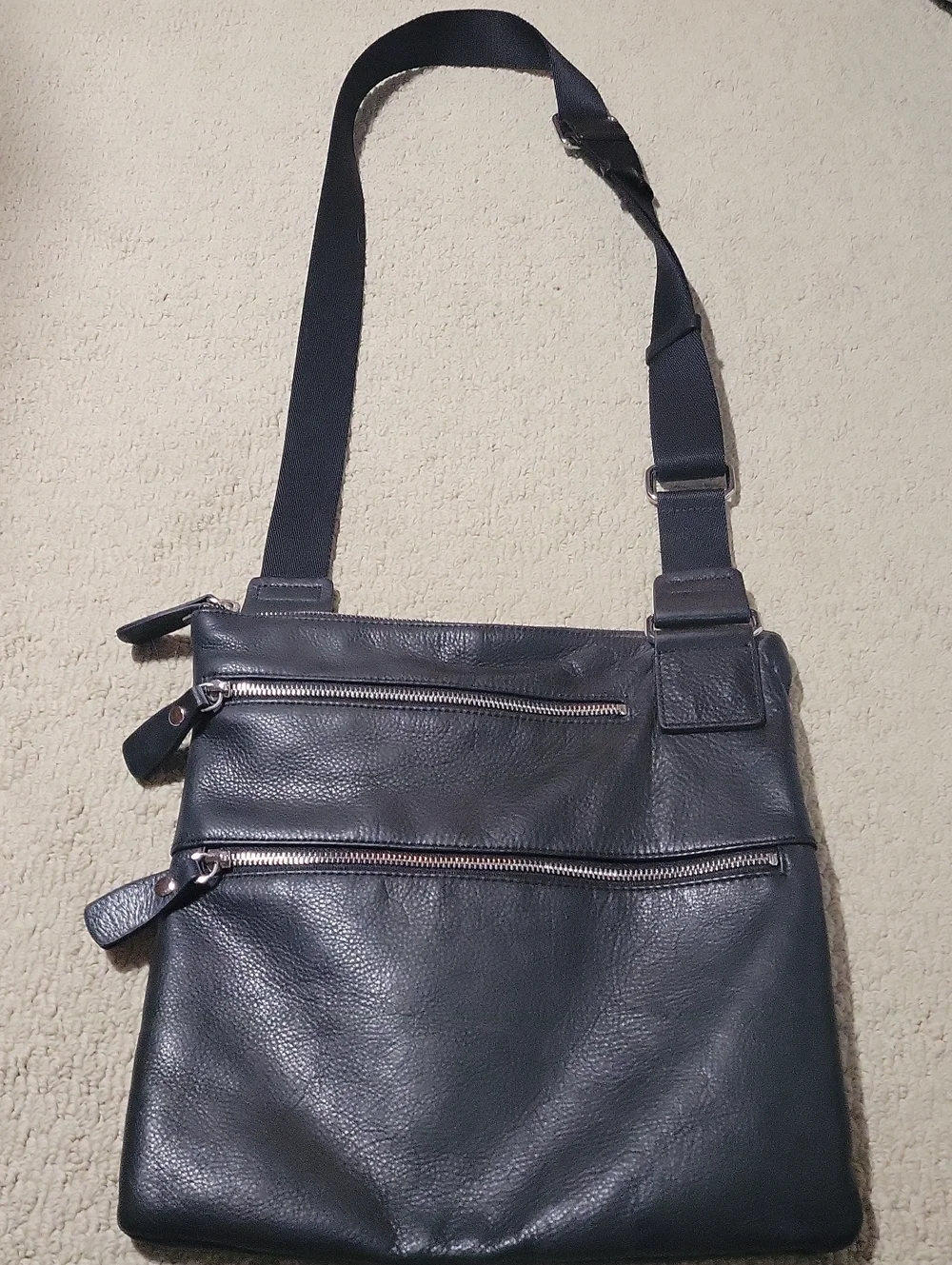 Margot Black Leather Messenger Crossbody Bag